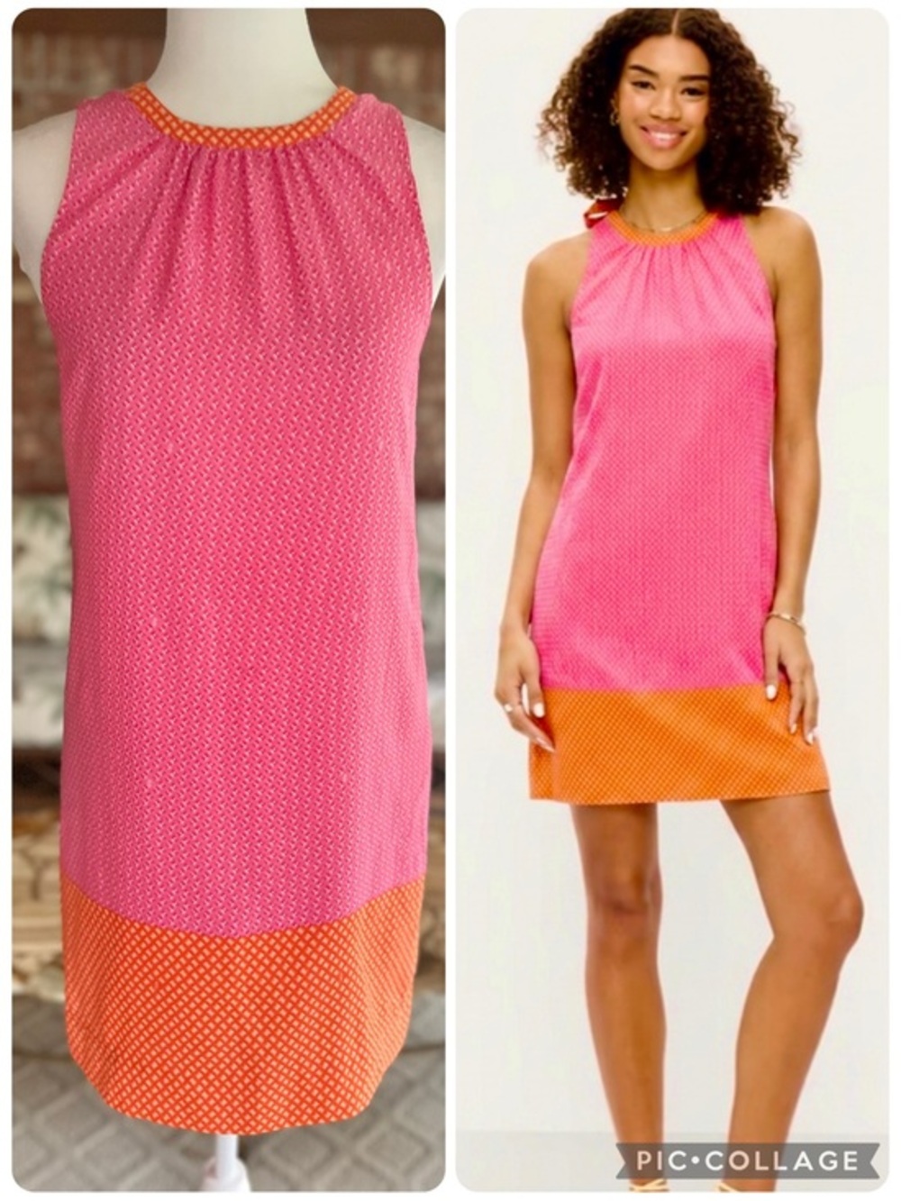 Juicy Couture Dress Vintage Pink Orange Colorblock Shift Mini Logo sz 2 Y2K